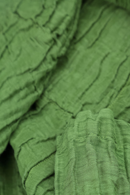 Boxy Shamrock Green Crinkled Silk Linen Blouse