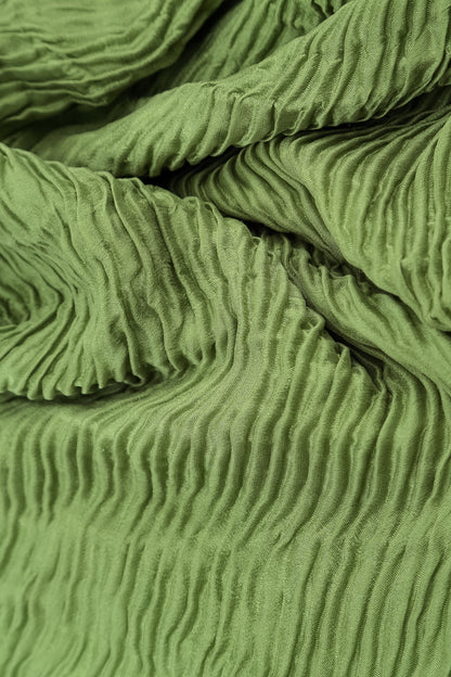 Boxy Shamrock Green Plissé Silk Blouse