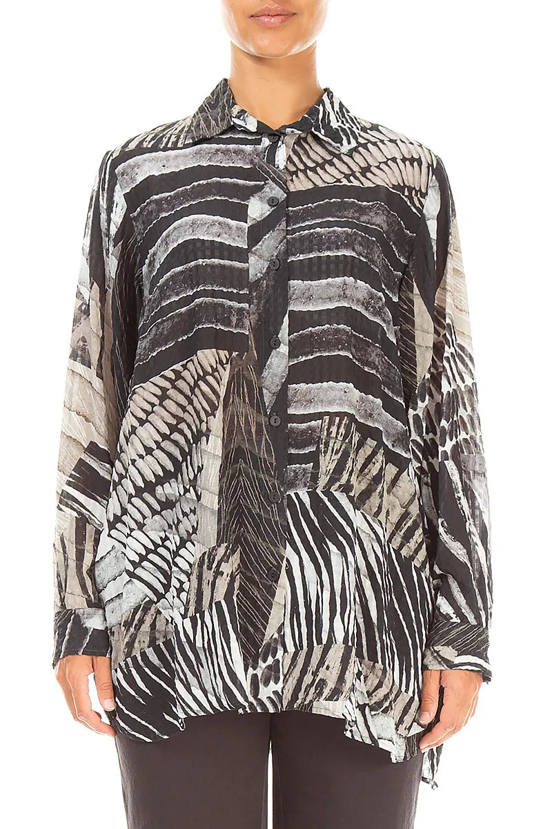 Boxy Wild Ink Textured Silk Shirt