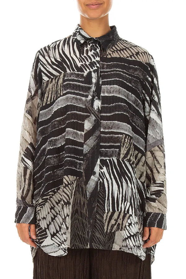 Boxy Wild Ink Textured Silk Shirt 1