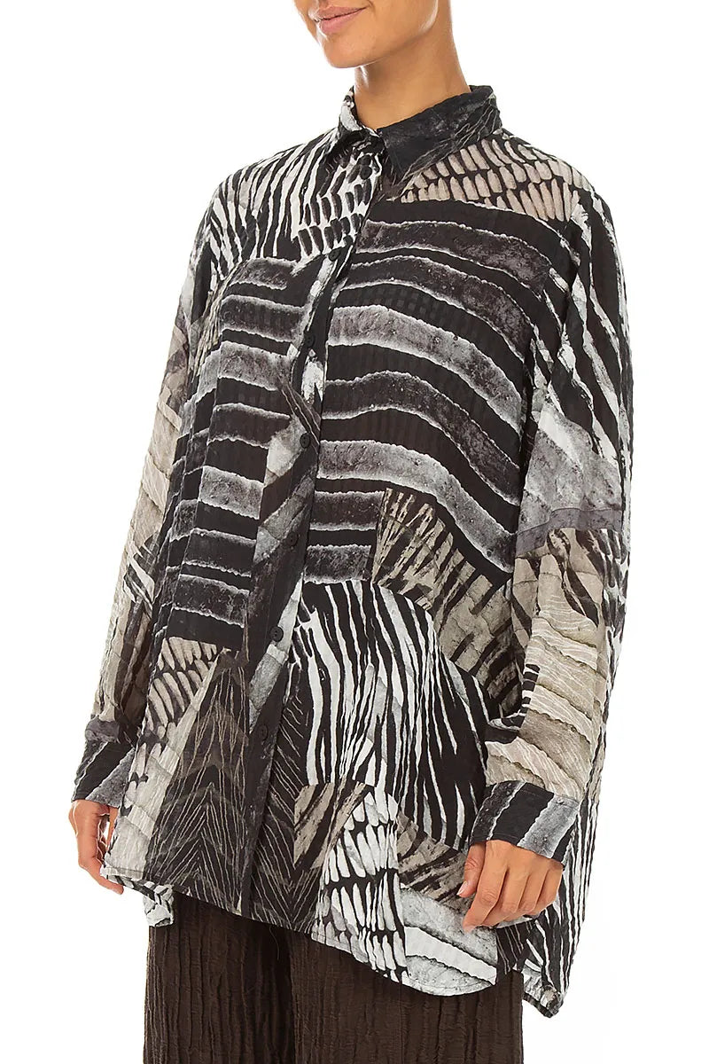 Boxy Wild Ink Textured Silk Shirt 3