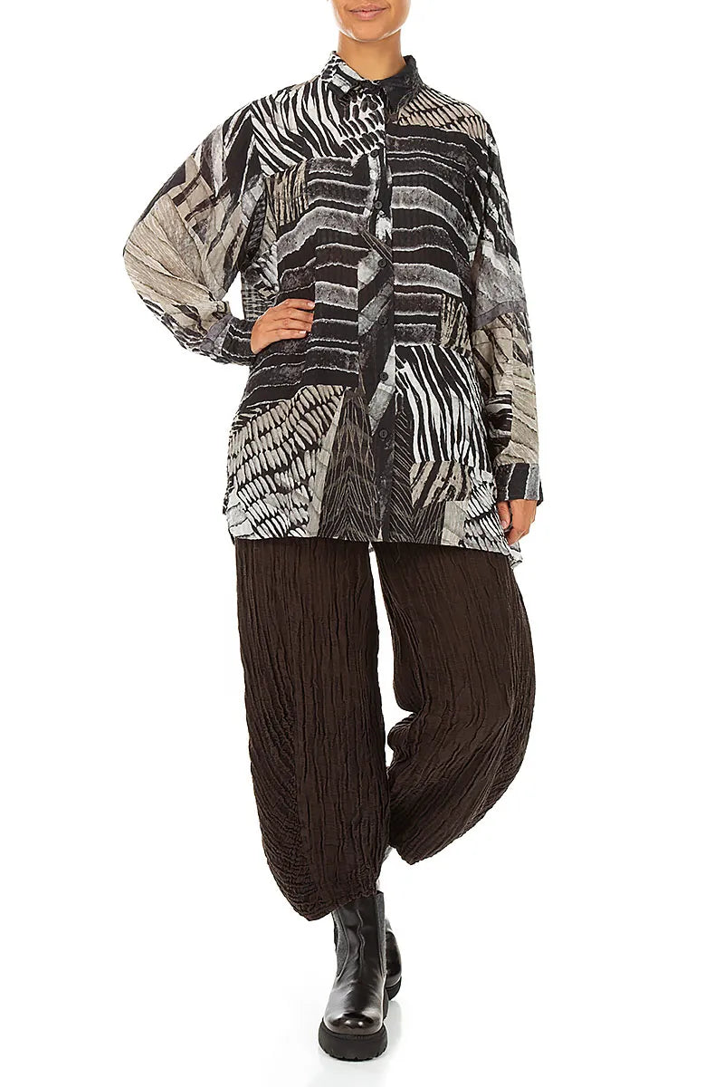 Boxy Wild Ink Textured Silk Shirt 4