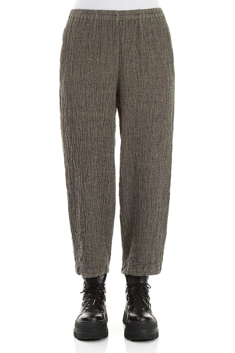 Olive Grey Textured Linen Trousers 1