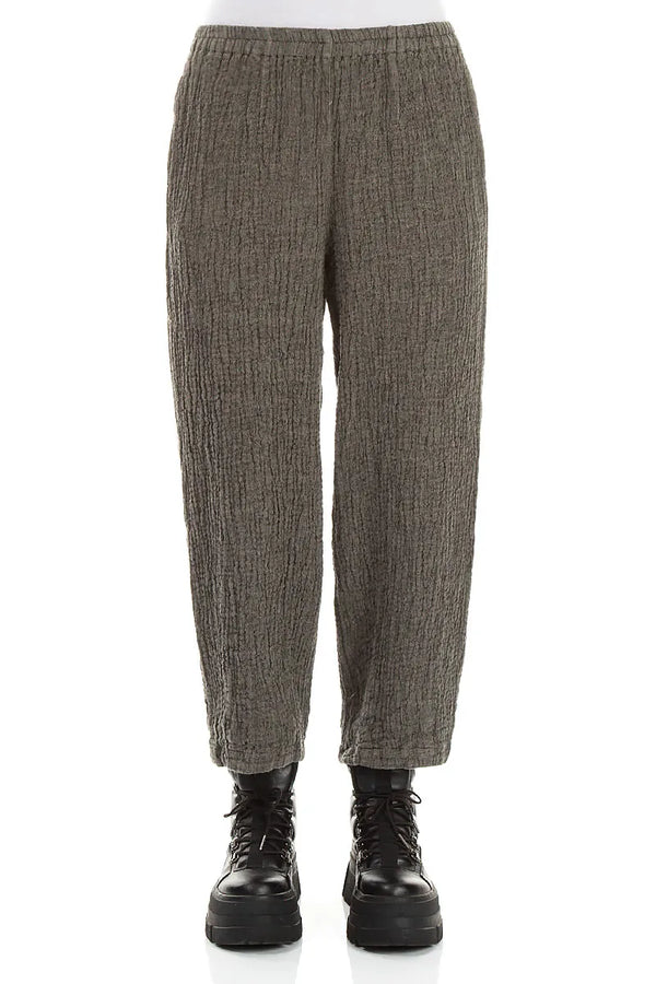 Pantalon en lin texturé Gris olive à coupe boule