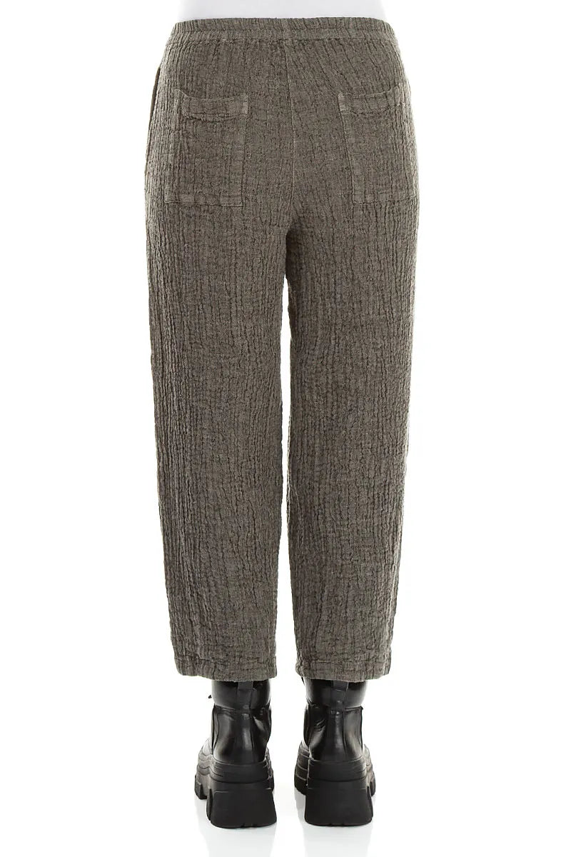 Olive Grey Textured Linen Trousers 2