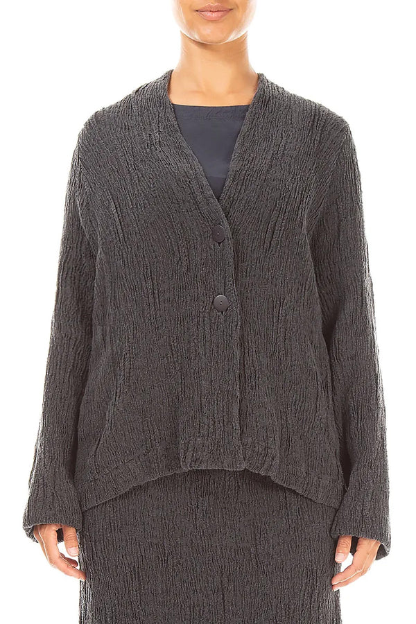 Button Charcoal Textured Silk Linen Jacket 1
