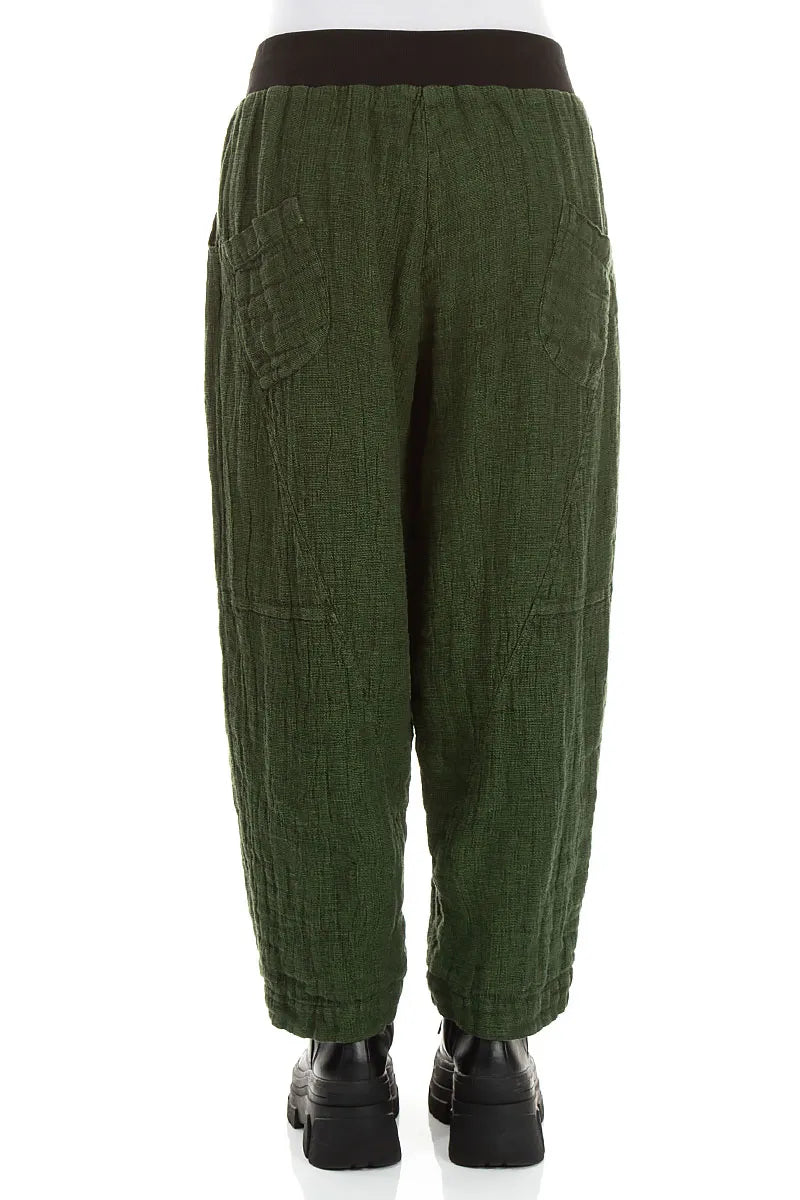Button Front Shamrock Green Mélange Linen Trousers 2