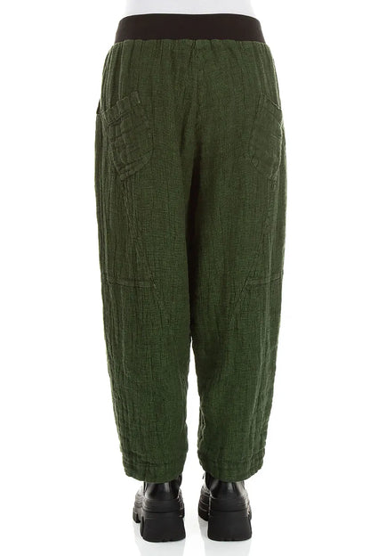 Button Front Shamrock Green Mélange Linen Trousers 2