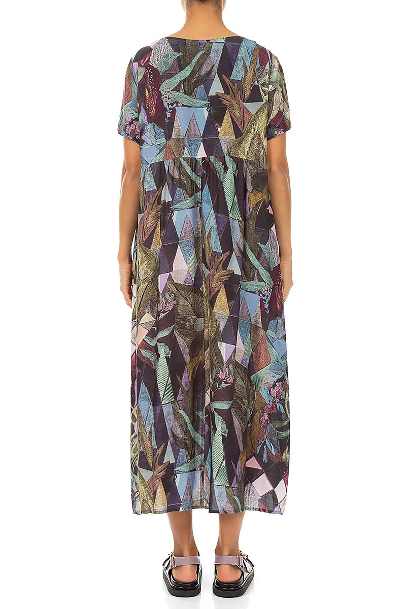 Buttoned Art Mosaic Silk Bamboo Dress 2