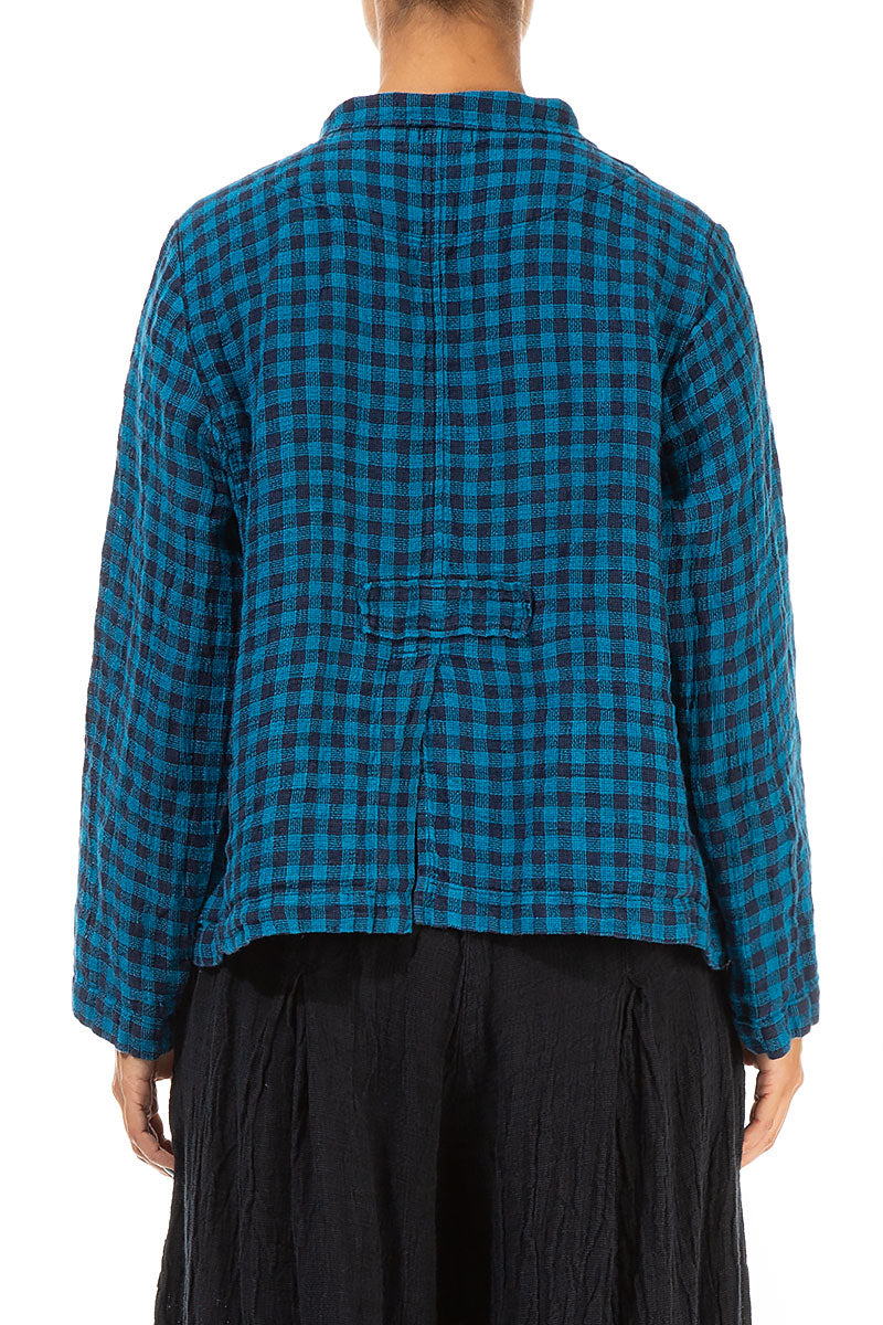 Buttoned Blue Check Linen Jacket 2