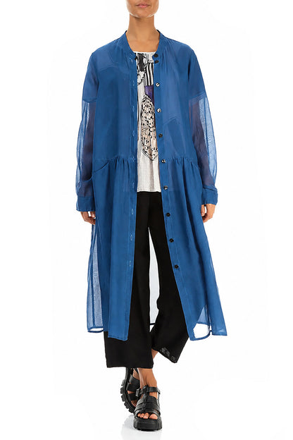 Buttoned Cobalt Blue Silk Cotton Jacket 3