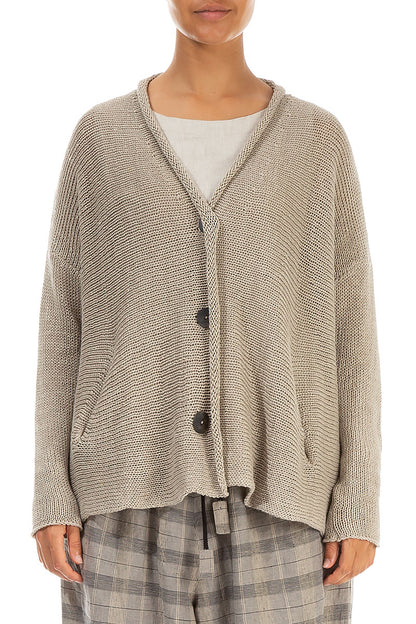 Buttoned Natural Linen Cardigan 1