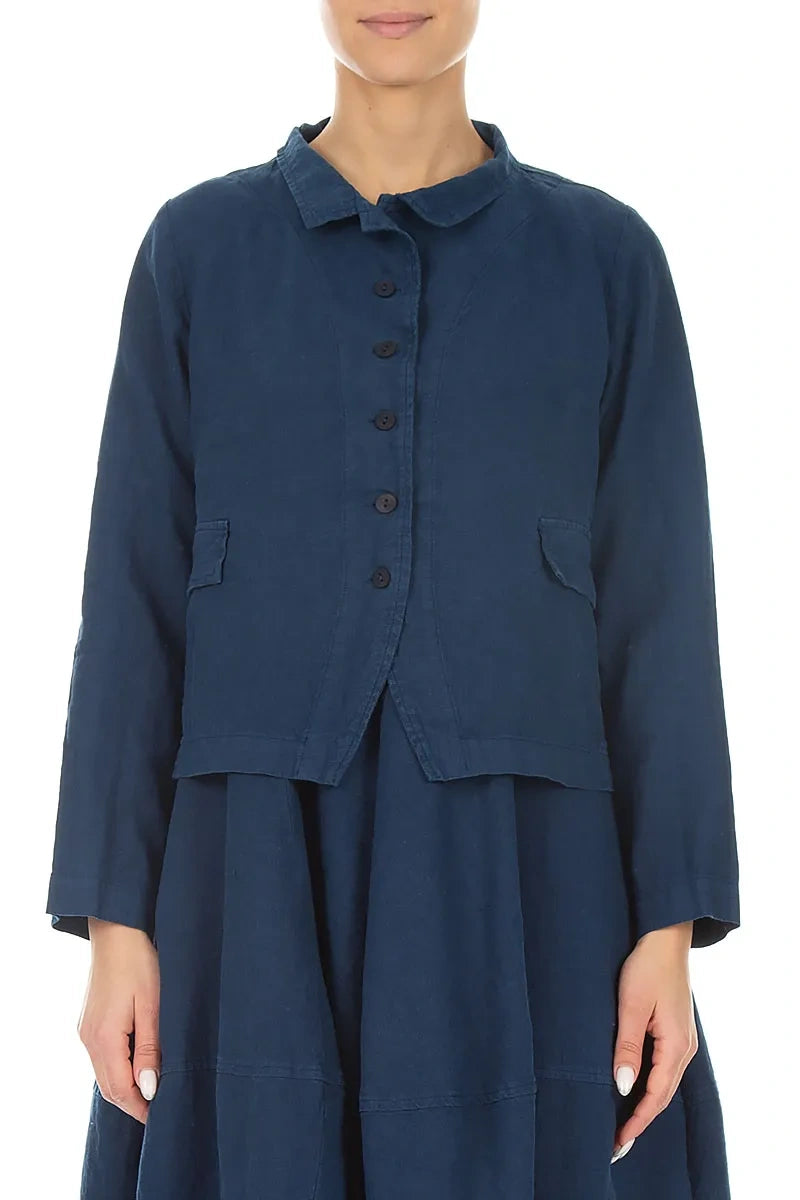 Buttoned Navy Linen Jacket 1