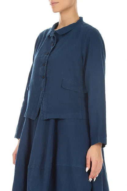 Buttoned Navy Linen Jacket 3