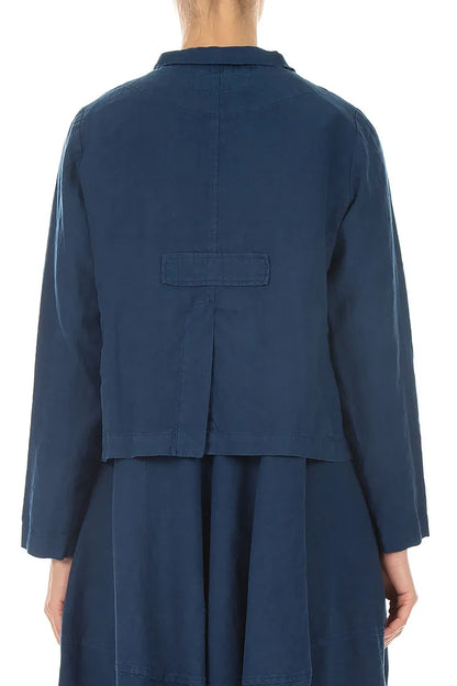 Buttoned Navy Linen Jacket 2