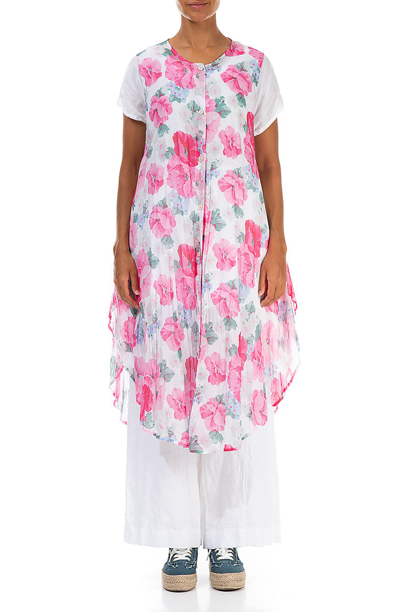 Buttoned Peony Blossom Cotton Tunic Vest 2