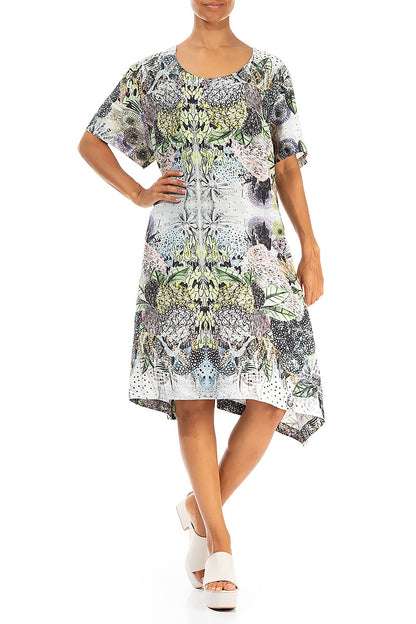Buttoned Sides Botanical Linen Tunic Dress 4