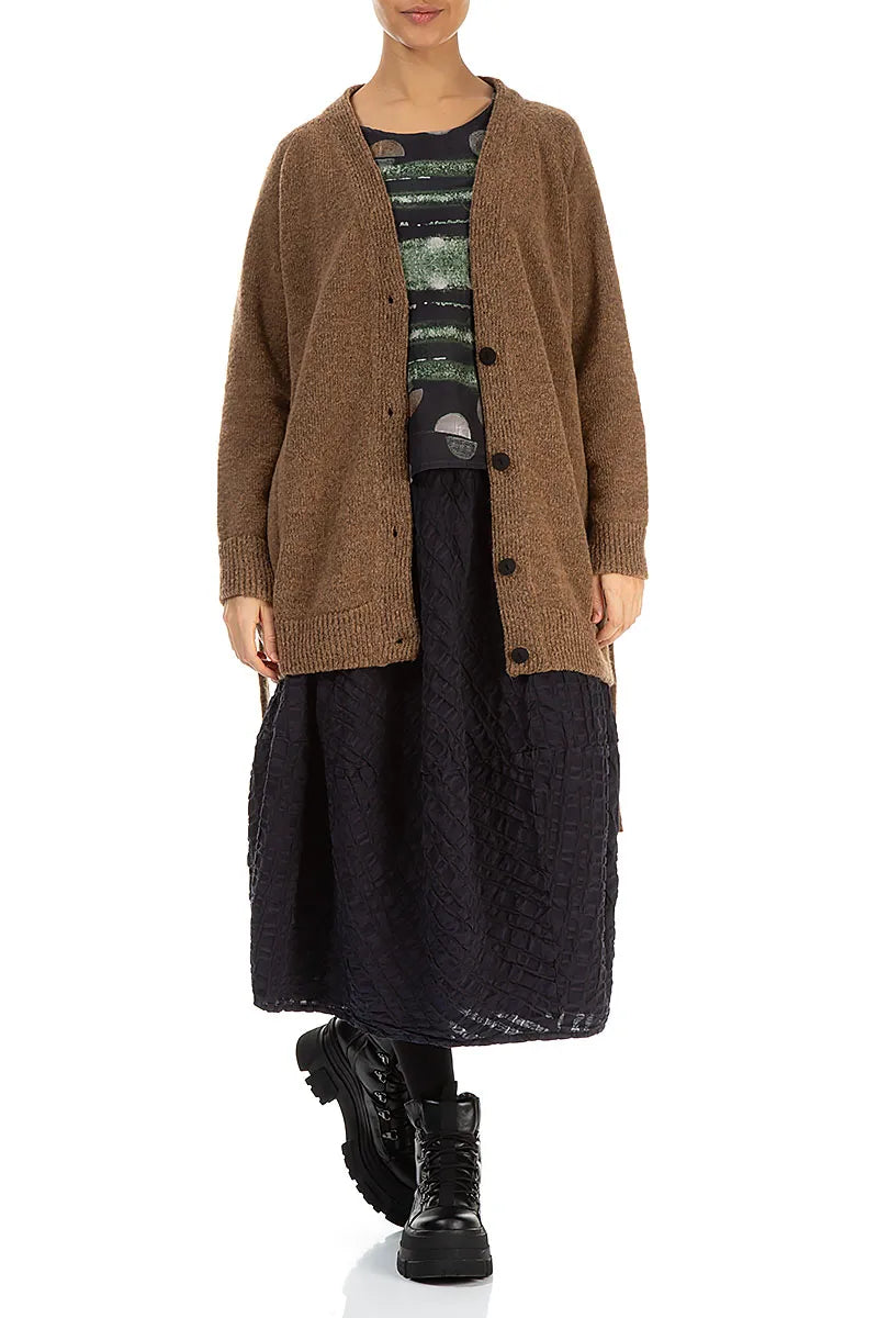 Buttoned V-Neck Caramel Wool Cardigan 4