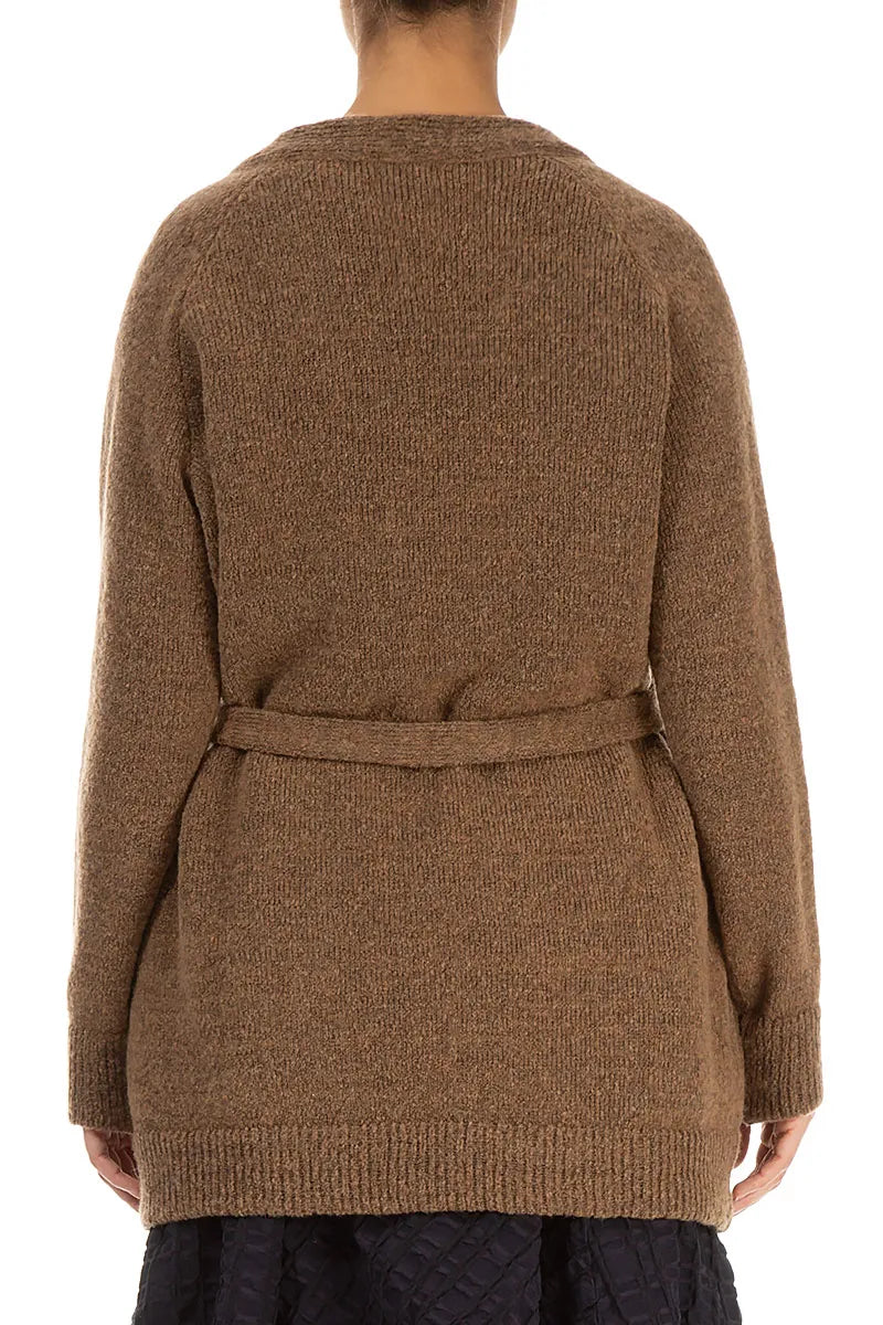 Buttoned V-Neck Caramel Wool Cardigan 2