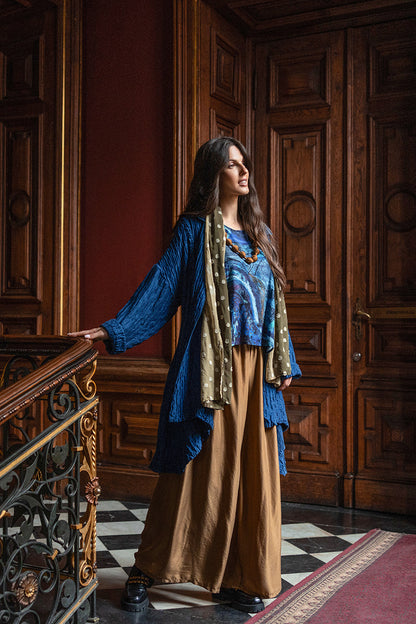 Cap Sleeves Blue Reverie Silk Cotton Blouse 6