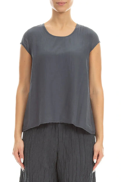 Cap Sleeves Graphite Silk Cotton Blouse 1