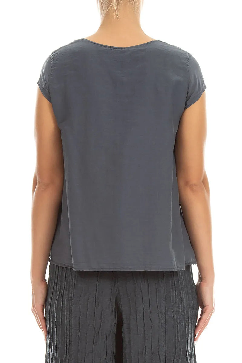Cap Sleeves Graphite Silk Cotton Blouse 2