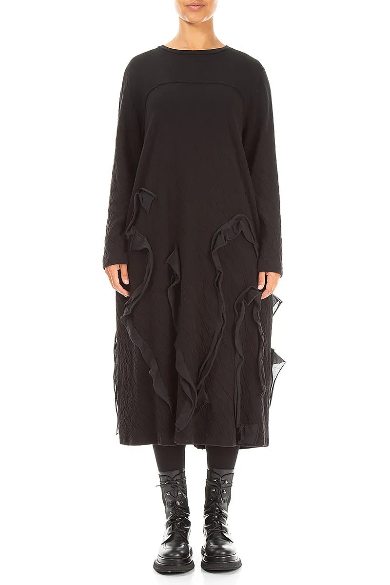 Cascading Waves Black Wavy Cotton Dress 1