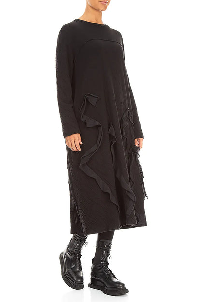 Cascading Waves Black Wavy Cotton Dress 3