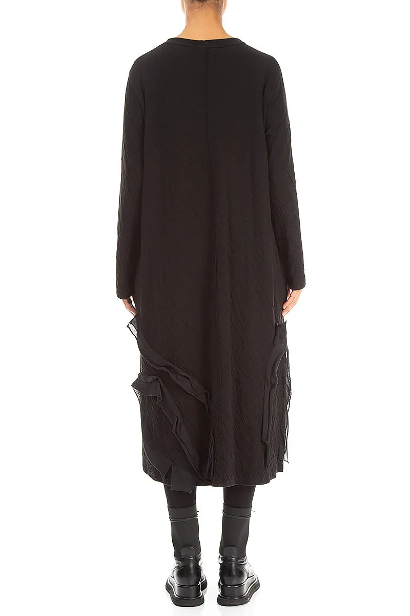 Cascading Waves Black Wavy Cotton Dress 2
