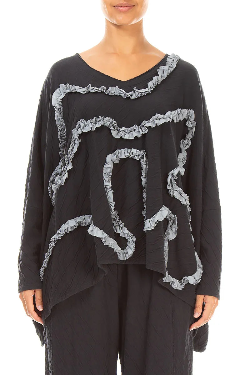Cascading Waves Grey Wavy Cotton Blouse 1