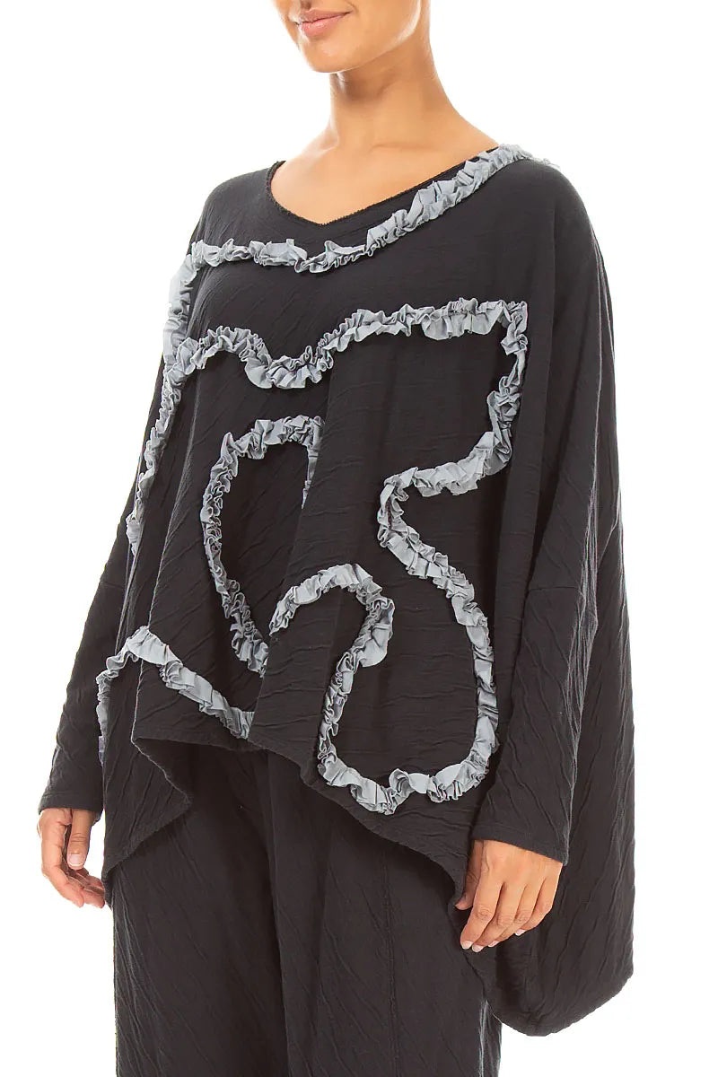 Cascading Waves Grey Wavy Cotton Blouse 3