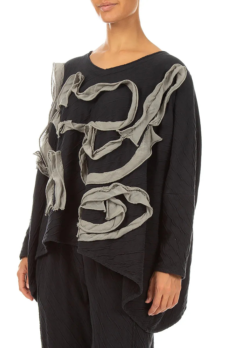 Cascading Waves Olive Grey Wavy Cotton Blouse 4