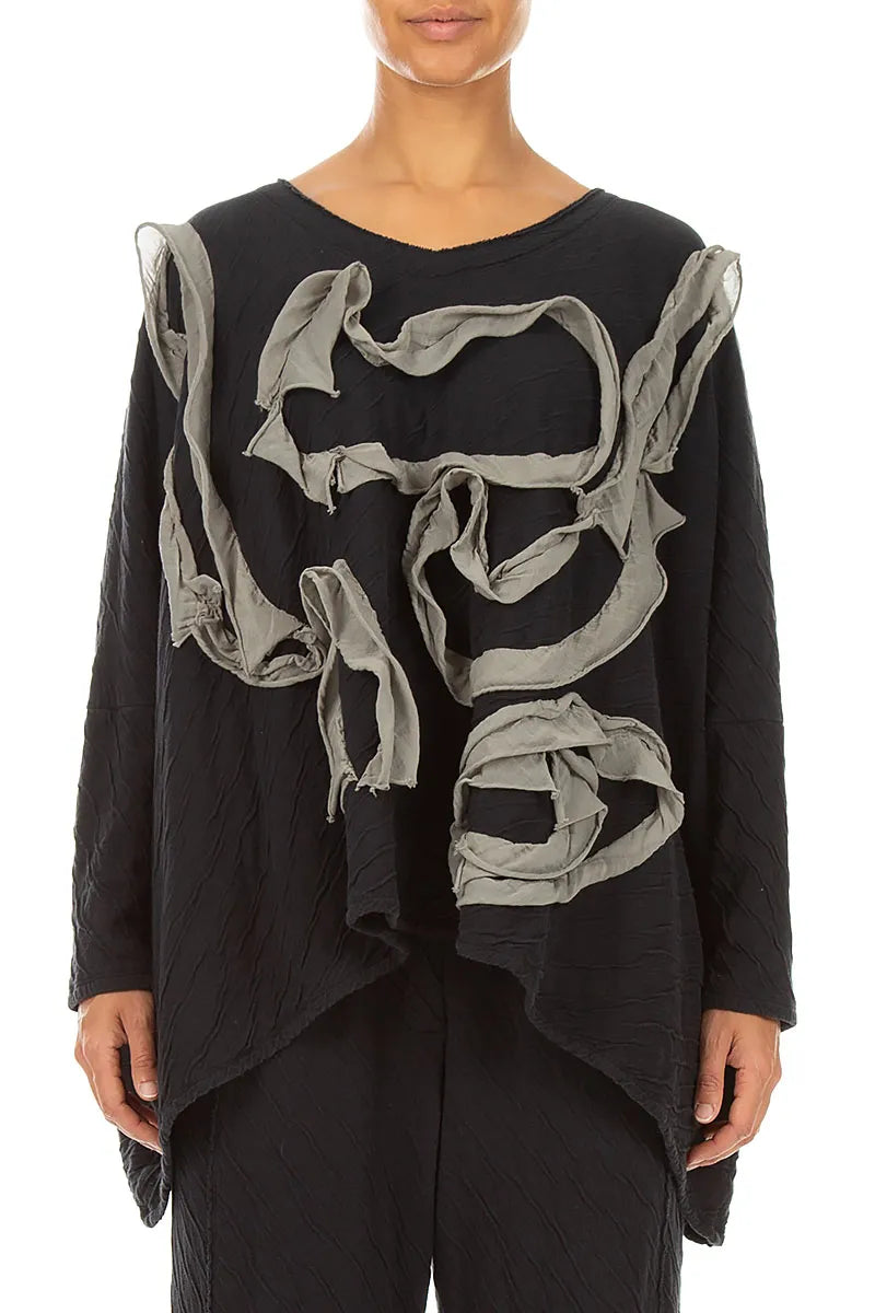 Cascading Waves Olive Grey Wavy Cotton Blouse 2