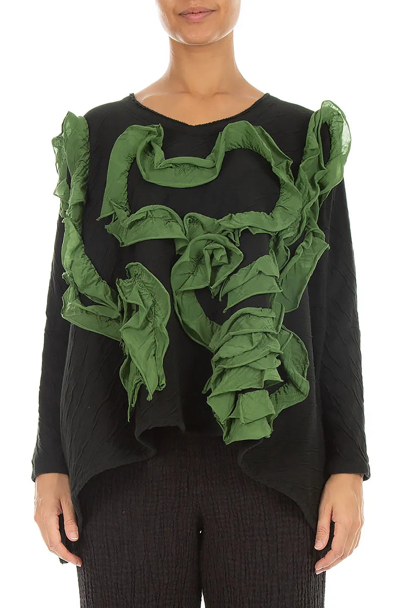 Cascading Waves Shamrock Green Wavy Cotton Blouse 1