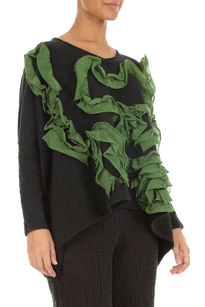 Cascading Waves Shamrock Green Wavy Cotton Blouse 3