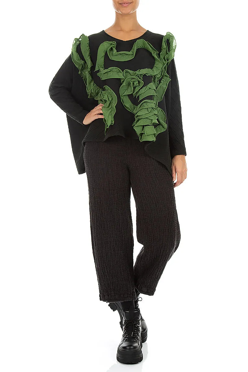 Cascading Waves Shamrock Green Wavy Cotton Blouse 4