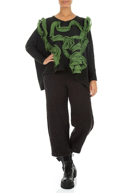 Cascading Waves Shamrock Green Wavy Cotton Blouse 4