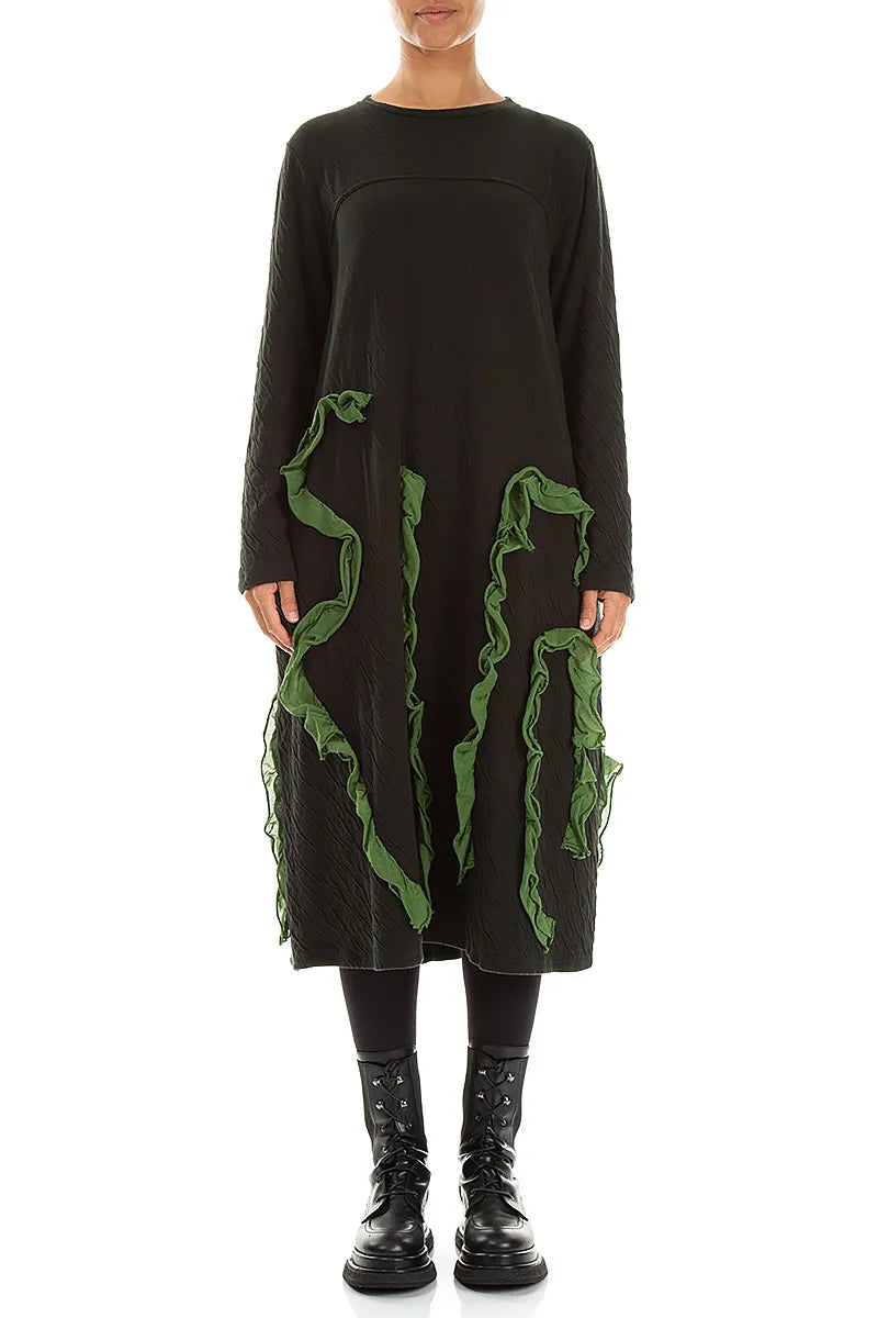 Cascading Waves Shamrock Green Wavy Cotton Dress 1