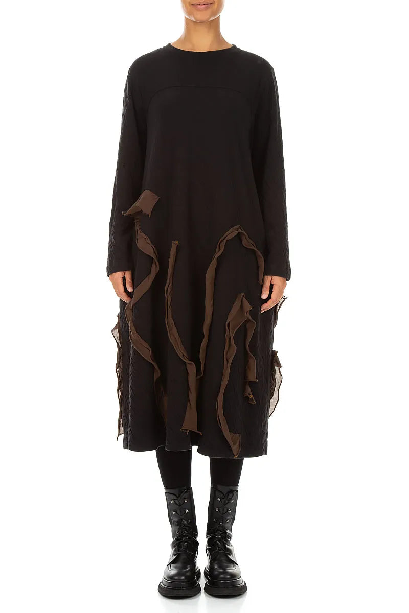 Cascading Waves Truffle Brown Wavy Cotton Dress 2