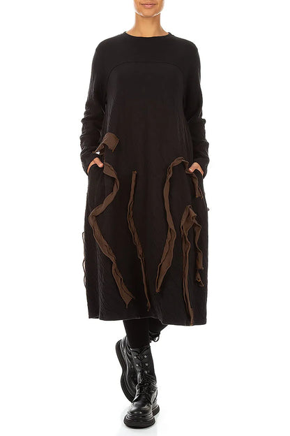 Cascading Waves Truffle Brown Wavy Cotton Dress 5