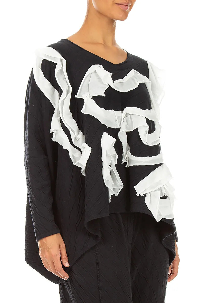 Cascading Waves White Wavy Cotton Blouse 3