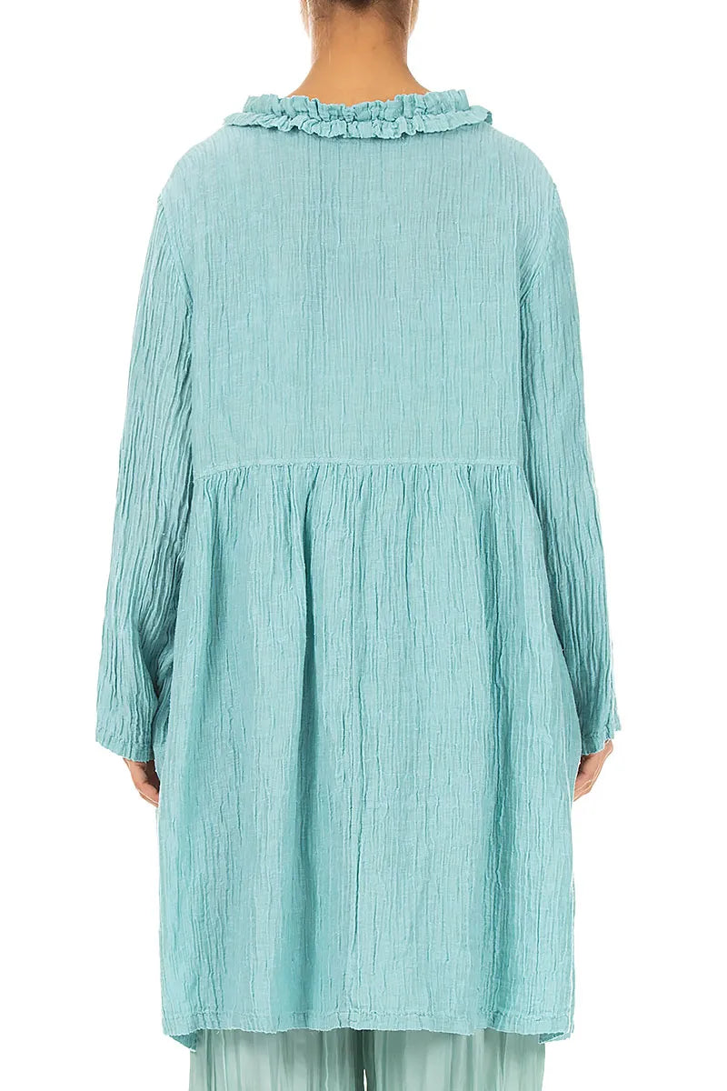 Centre Frill Crinkled Mint Silk Jacket 2