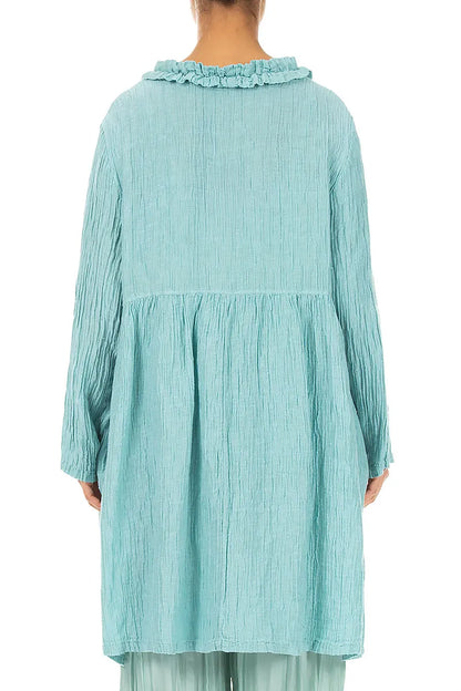 Centre Frill Crinkled Mint Silk Jacket 2