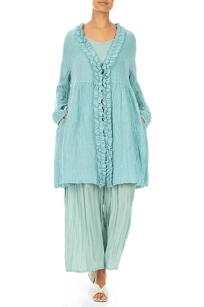 Centre Frill Crinkled Mint Silk Jacket 4