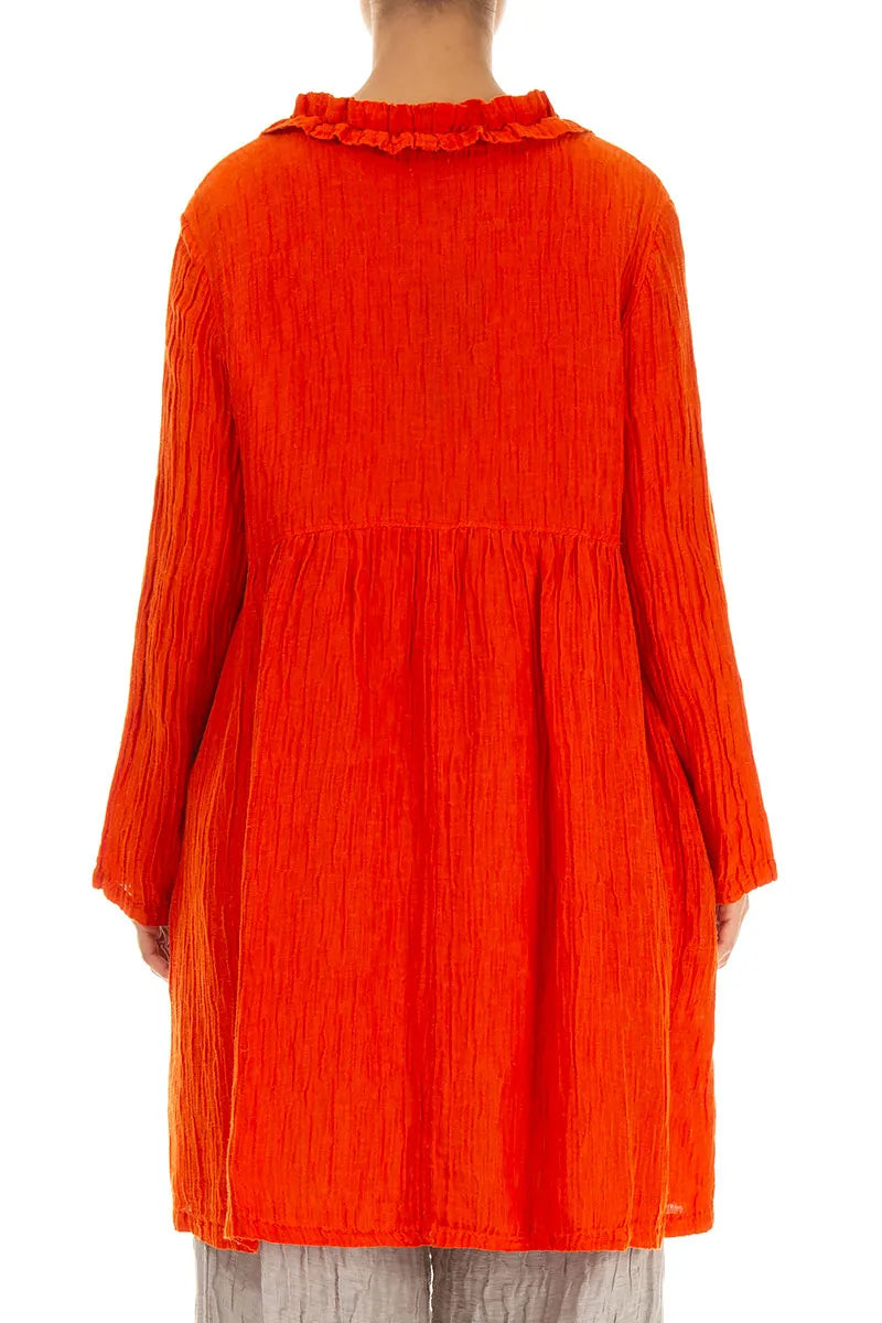 Centre Frill Crinkled Flame Orange Silk Jacket 2