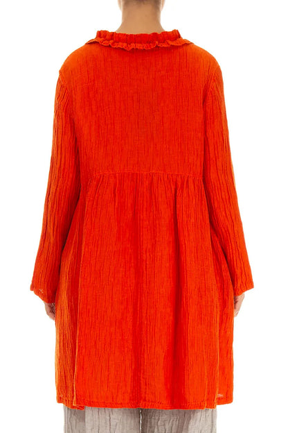Centre Frill Crinkled Flame Orange Silk Jacket 2