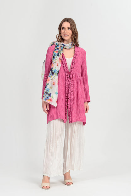 Centre Frill Crinkled Fuchsia Silk Jacket 1