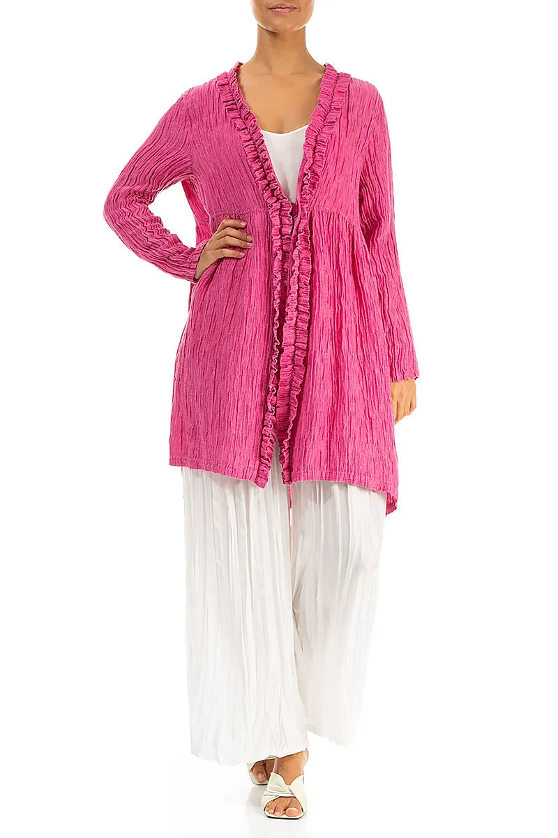 Centre Frill Crinkled Fuchsia Silk Jacket 5