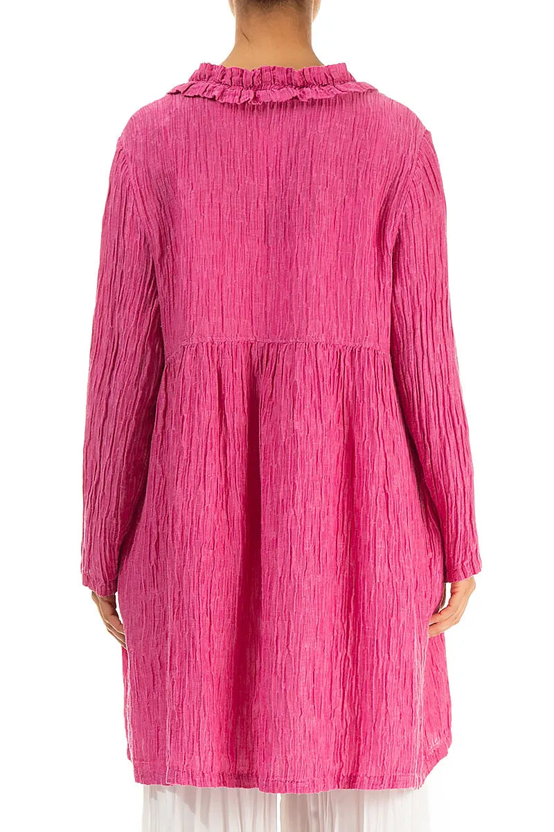 Centre Frill Crinkled Fuchsia Silk Jacket 3