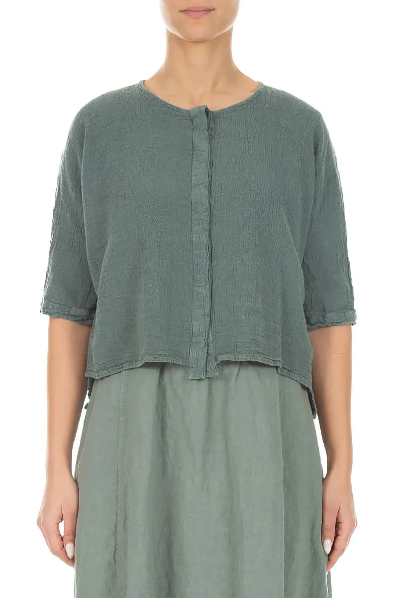 Centre Placket Sage Linen Viscose Jacket 1